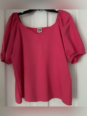 Anne Klein Hot Pink Sweetheart Neck Puffy Short Sleeved Flattering Top XL
